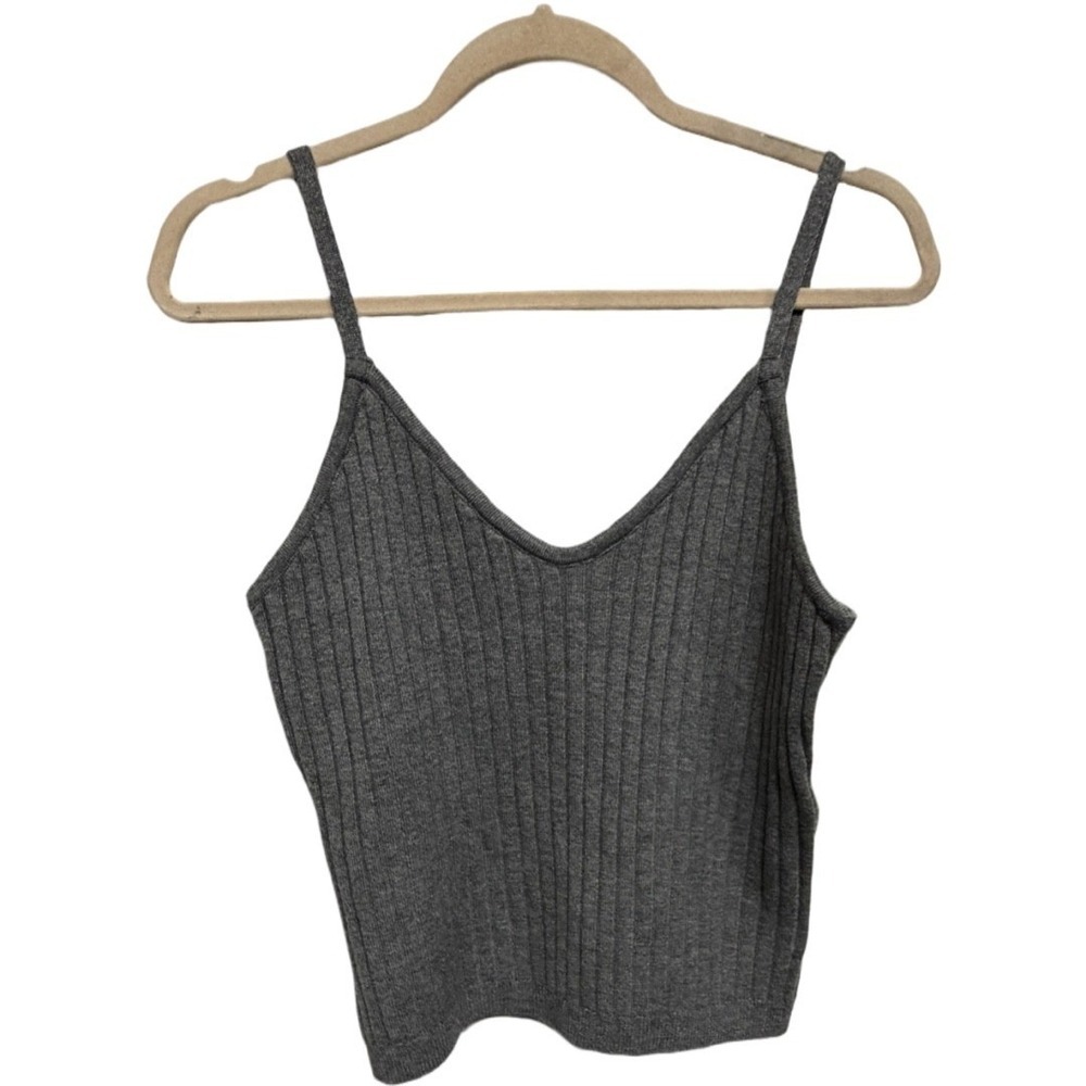 7 For All Mankind Gray Ribbed Knit Cami Tank Top Medium Y2K Minimalist Basic
